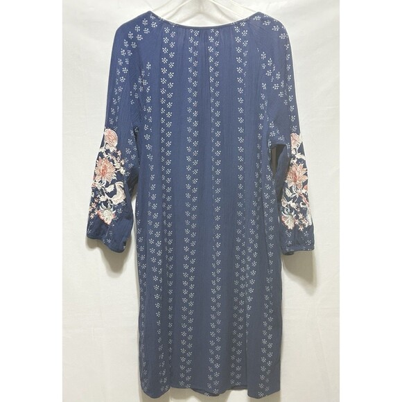 J. Jill Women's Large Floral Embroidered Peasant Blue‎ Batik Print Dress - Picture 12 of 13